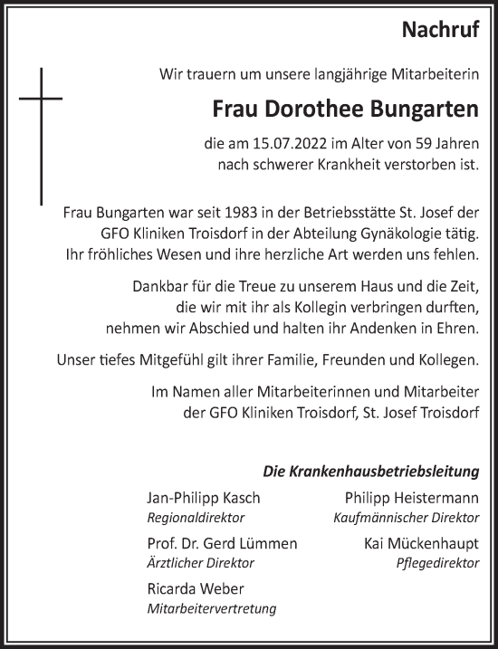 Anzeige von Dorothee Bungarten von  Extra Blatt 