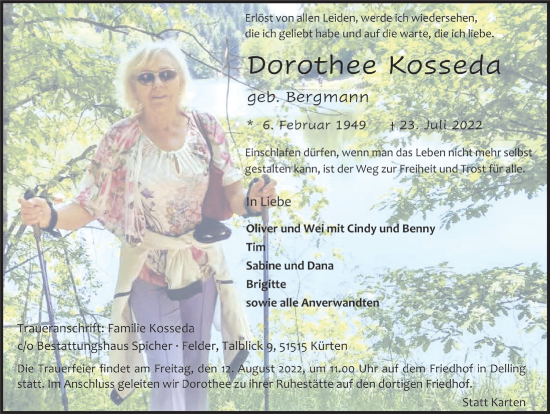 Anzeige von Dorothee Kosseda von  Bergisches Handelsblatt 