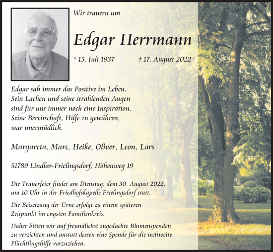 Anzeige von Edgar Herrmann von Kölner Stadt-Anzeiger / Kölnische Rundschau / Express