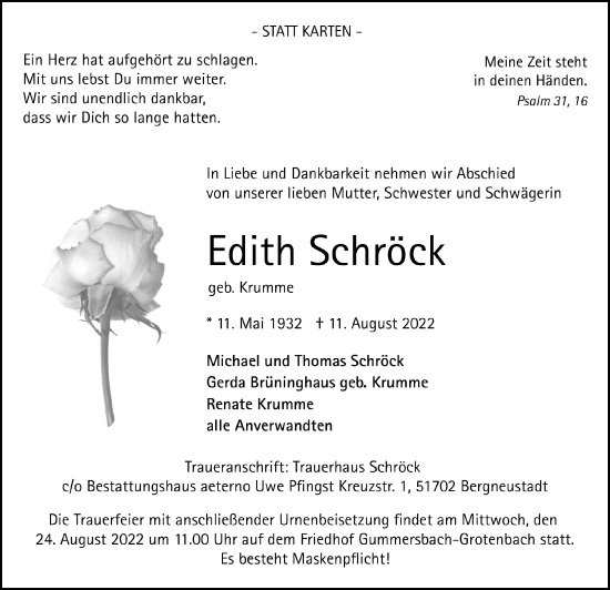 Anzeige von Edith Schröck von  Anzeigen Echo 