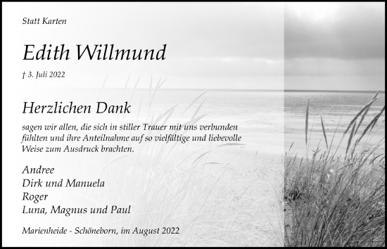 Anzeige von Edith Willmud von  Anzeigen Echo 