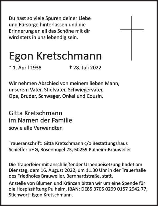 Anzeige von Egon Kretschmann von  Wochenende 