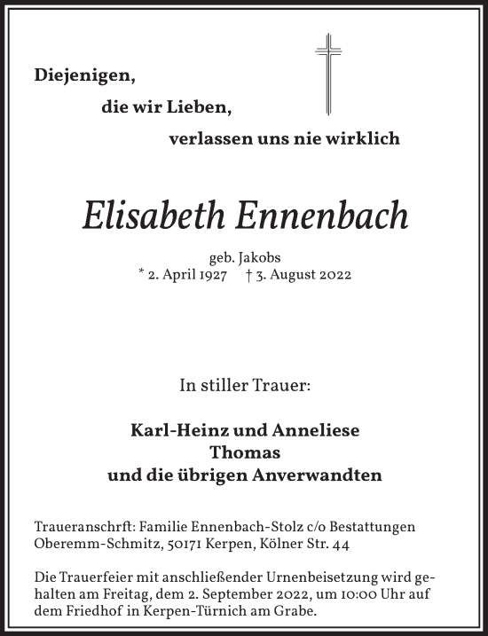 Anzeige von Elisabeth Ennenbach von  Werbepost 