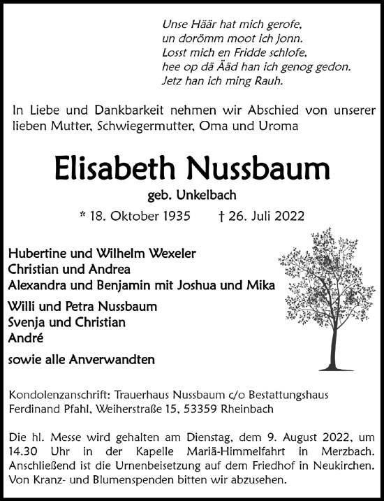 Anzeige von Elisabeth Nussbaum von  Schaufenster/Blickpunkt 