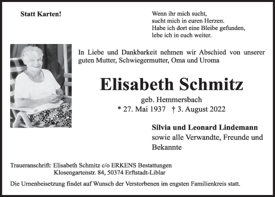 Anzeige von Elisabeth Schmitz von  Werbepost 