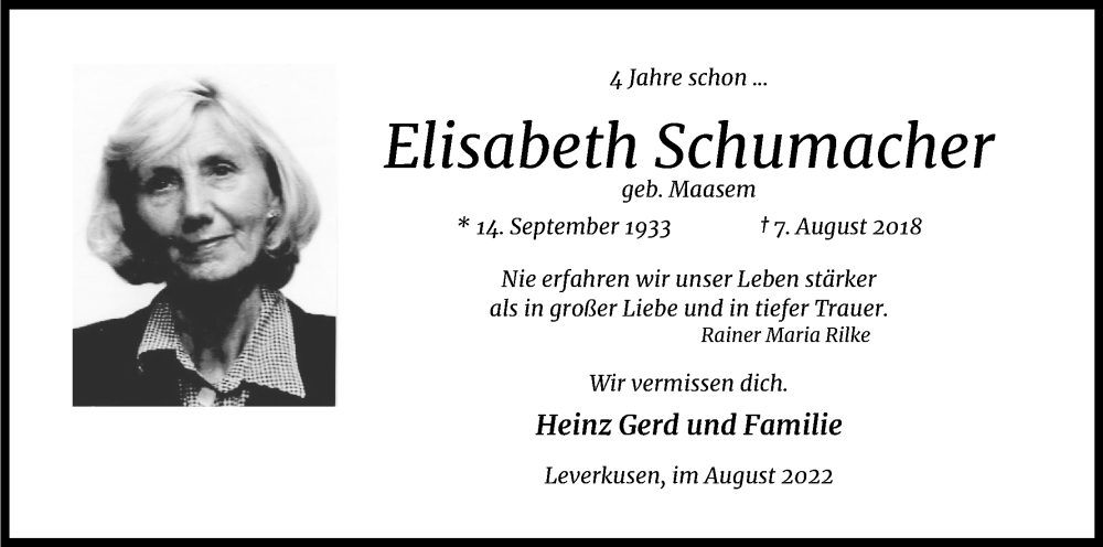  Traueranzeige für Elisabeth Schumacher vom 18.07.2023 aus Kölner Stadt-Anzeiger / Kölnische Rundschau / Express