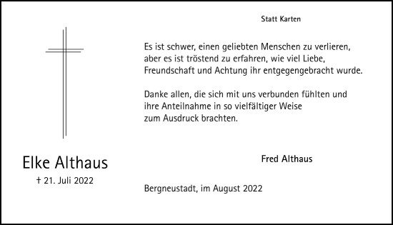 Anzeige von Elke Althaus von  Anzeigen Echo 