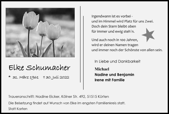 Anzeige von Elke Schumacher von  Bergisches Handelsblatt 