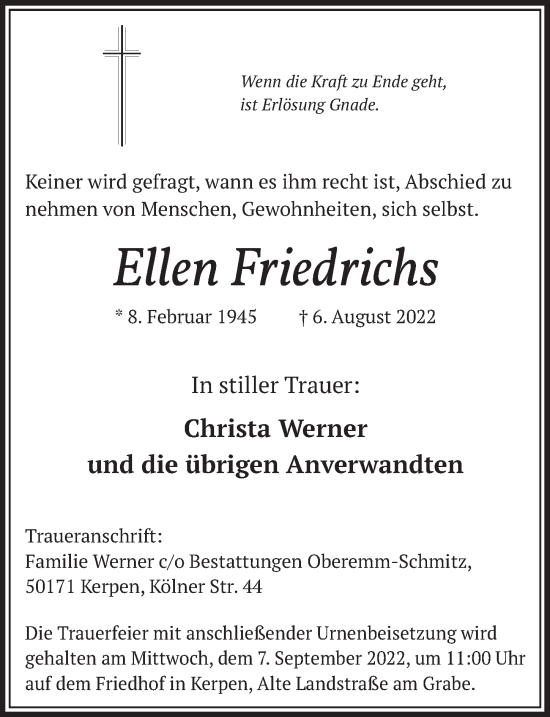 Anzeige von Ellen Friedrichs von  Werbepost 