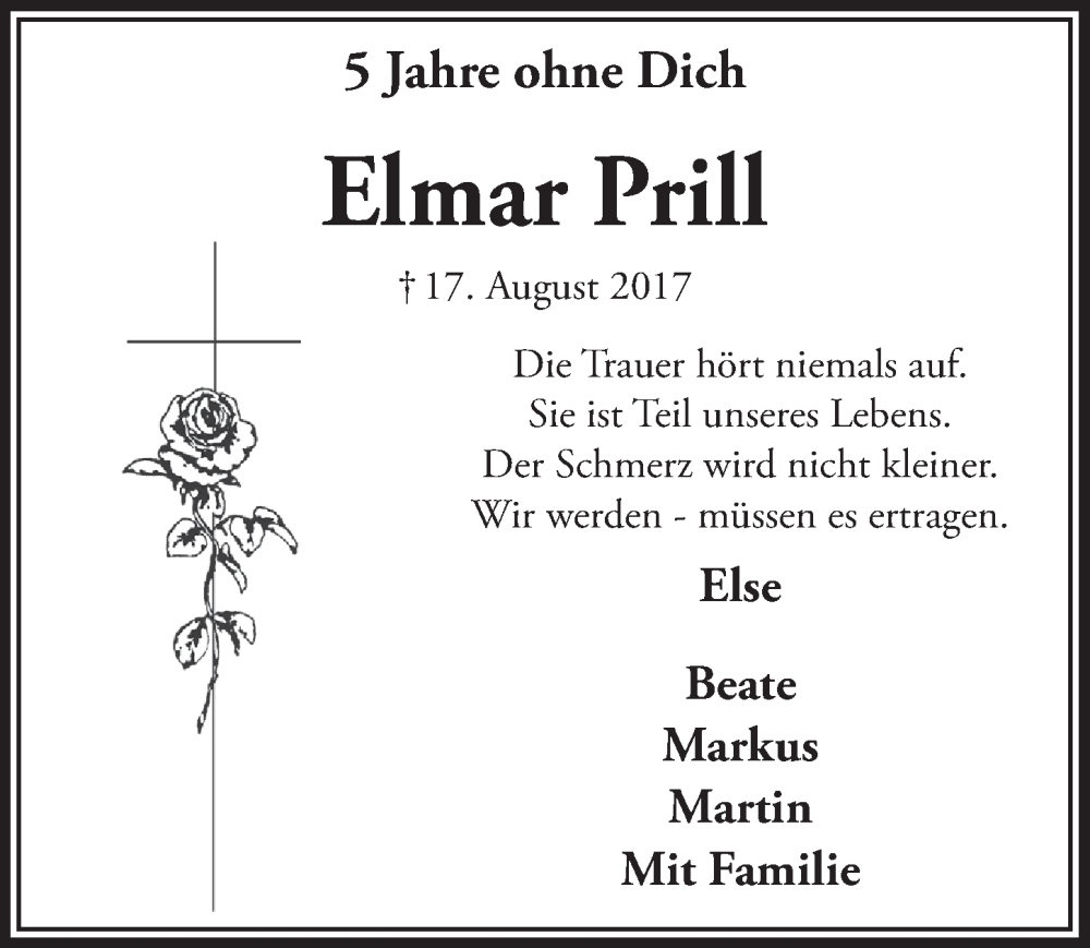  Traueranzeige für Elmar Prill vom 19.08.2022 aus  Bergisches Handelsblatt 