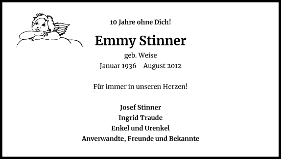 Anzeige von Emmy Stinner von Kölner Stadt-Anzeiger / Kölnische Rundschau / Express