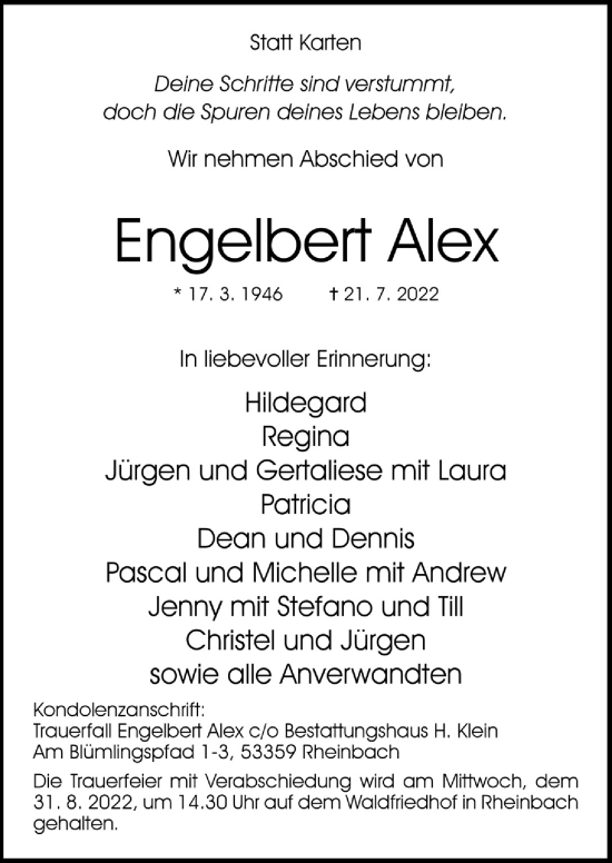 Anzeige von Engebert Alex von  Schaufenster/Blickpunkt 