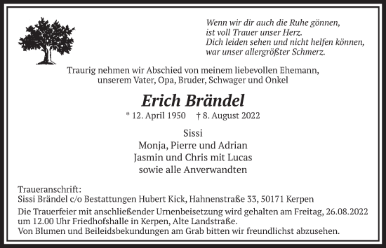 Anzeige von Erich Brändel von  Werbepost 