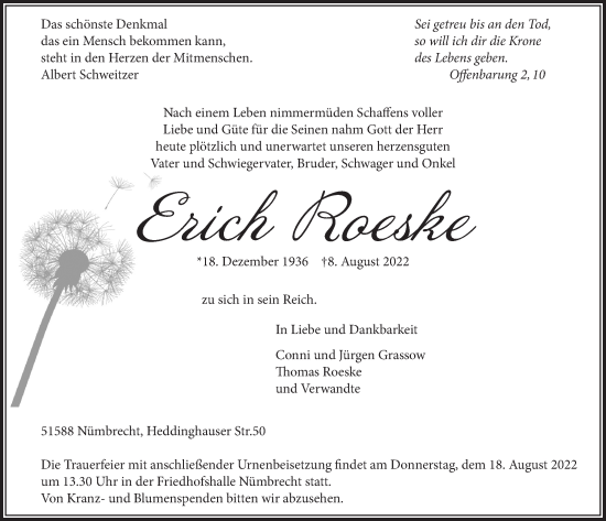Anzeige von Erich Roeske von  Lokalanzeiger 
