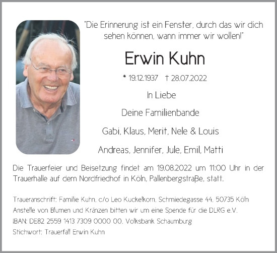 Anzeige von Erwin Kuhn von Kölner Stadt-Anzeiger / Kölnische Rundschau / Express