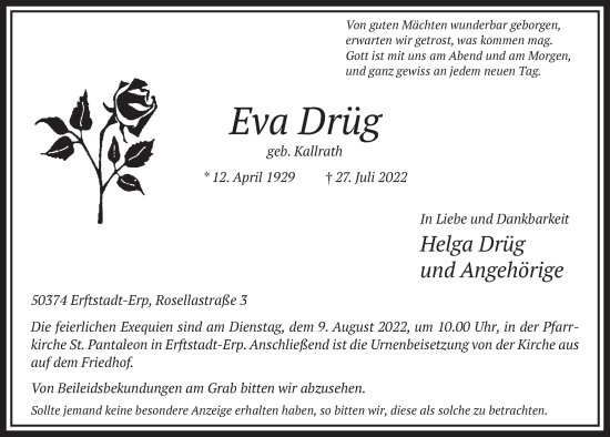 Anzeige von Eva Drüg von  Werbepost 