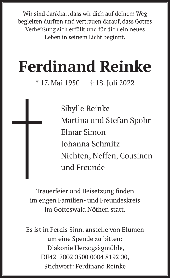 Anzeige von Ferdinand Reinke von  Werbepost 