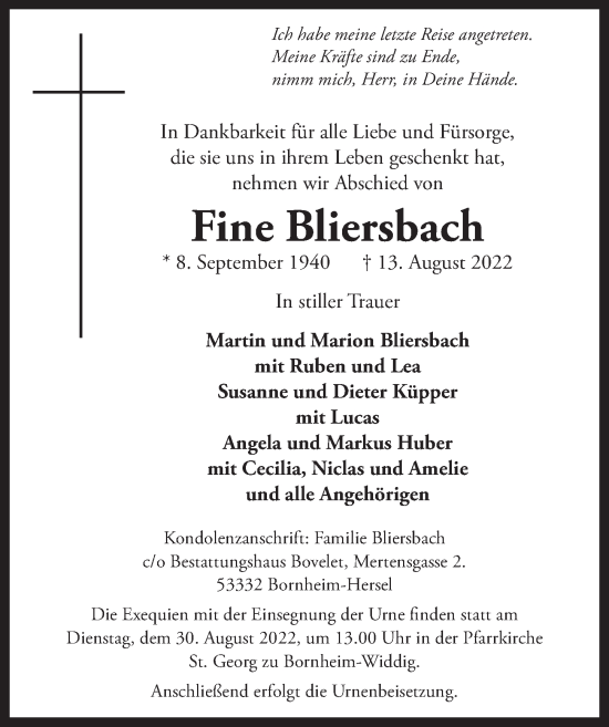 Anzeige von Fine Bliersbach von  Schaufenster/Blickpunkt  Schlossbote/Werbekurier 