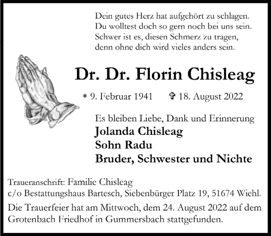 Anzeige von Florin Chisleag von  Anzeigen Echo 