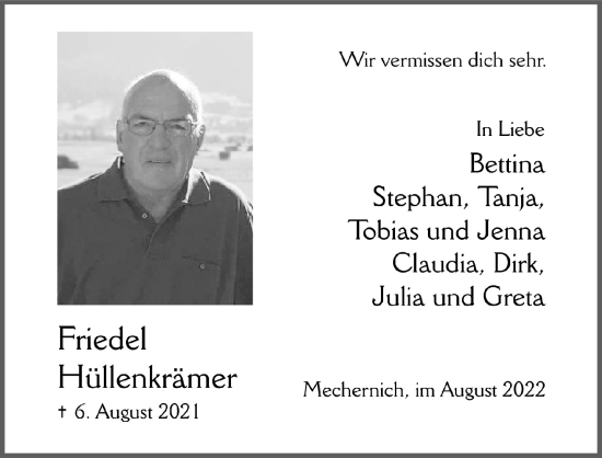 Anzeige von Friedel Hüllenkrämer von  Blickpunkt Euskirchen 