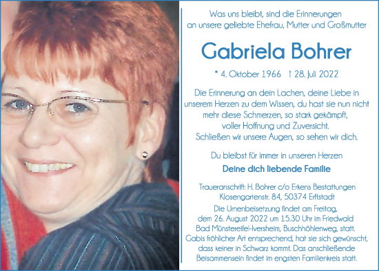 Anzeige von Gabriela Bohrer von  Werbepost 
