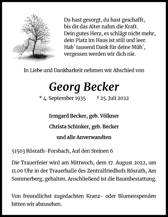 Anzeige von Georg Becker von Kölner Stadt-Anzeiger / Kölnische Rundschau / Express