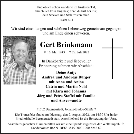 Anzeige von Gert Brinkmann von  Anzeigen Echo 