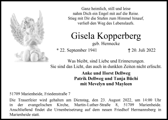 Anzeige von Gisela Kopperberg von  Anzeigen Echo 