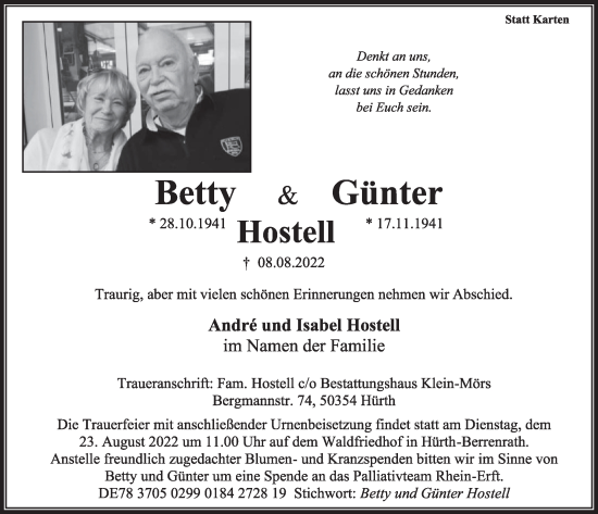 Anzeige von Günter Hostell von  Wochenende 