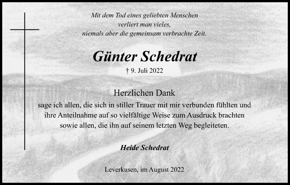  Traueranzeige für Günter Schedrat vom 27.08.2022 aus Kölner Stadt-Anzeiger / Kölnische Rundschau / Express