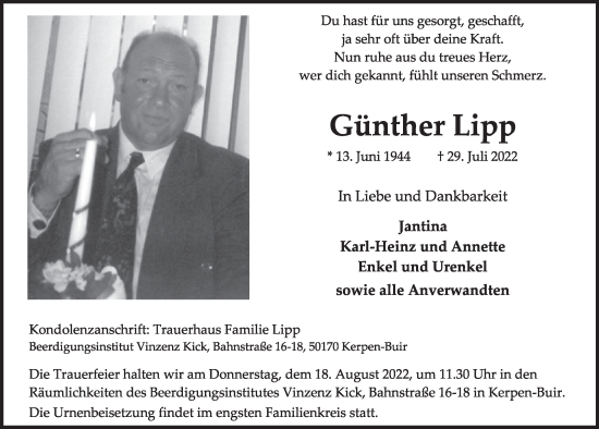 Anzeige von Günther Lipp von  Werbepost 