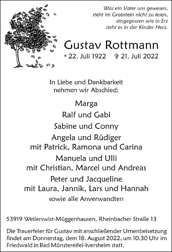 Anzeige von Gustav Rottmann von  Blickpunkt Euskirchen 