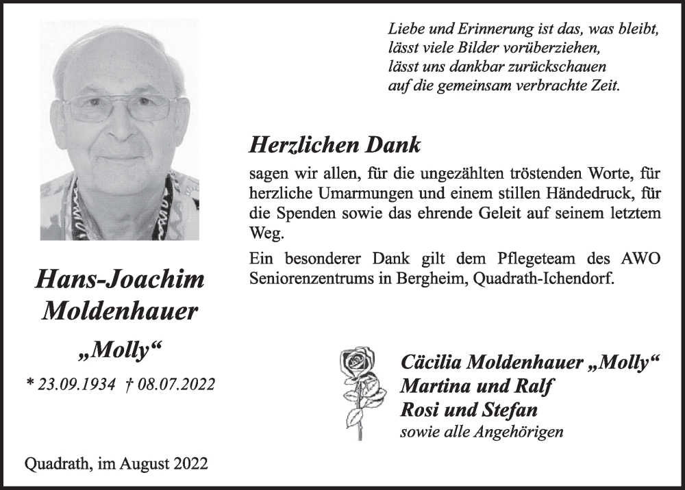  Traueranzeige für Hans-Joachim Moldenhauer vom 19.08.2022 aus  Werbepost 