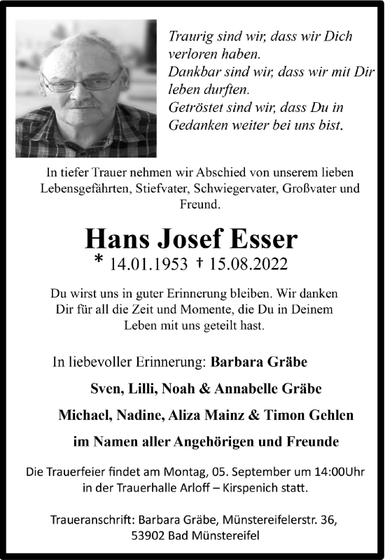 Anzeige von Hans Josef Esser von  Blickpunkt Euskirchen 