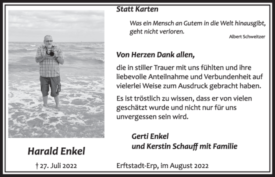 Anzeige von Harald Enkel von  Werbepost 