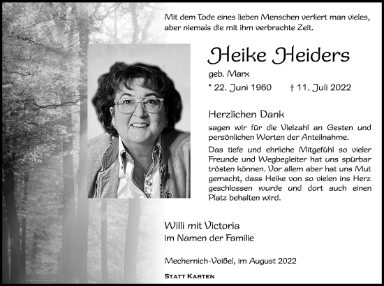 Anzeige von Heike Heiders von Kölner Stadt-Anzeiger / Kölnische Rundschau / Express