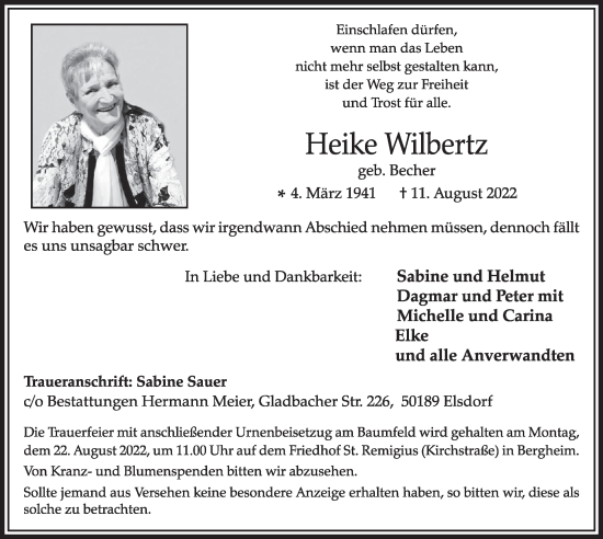 Anzeige von Heike Wilbertz von  Werbepost 