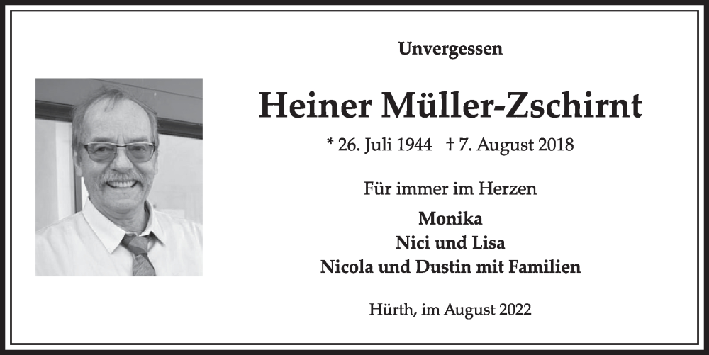  Traueranzeige für Heiner Müller-Zschirnt vom 18.07.2023 aus  Wochenende 