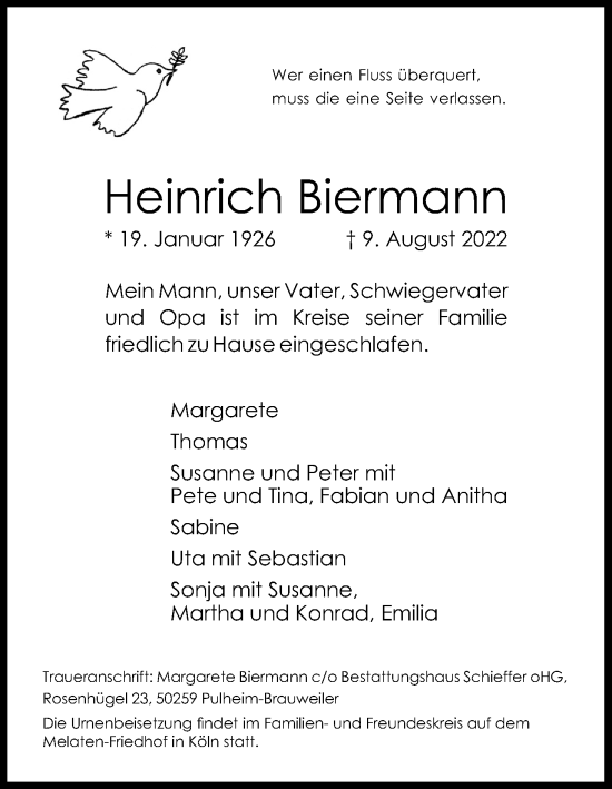 Anzeige von Heinrich Biermann von Kölner Stadt-Anzeiger / Kölnische Rundschau / Express