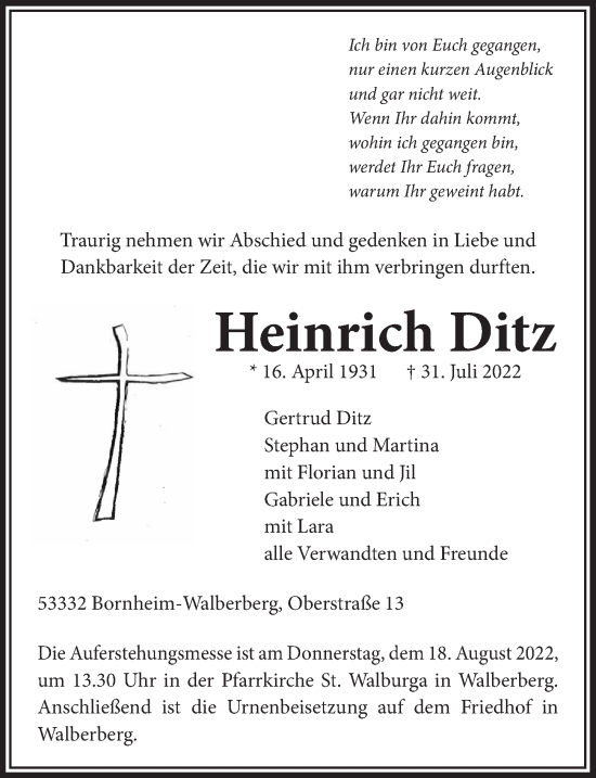 Anzeige von Heinrich Ditz von  Schaufenster/Blickpunkt  Schlossbote/Werbekurier 