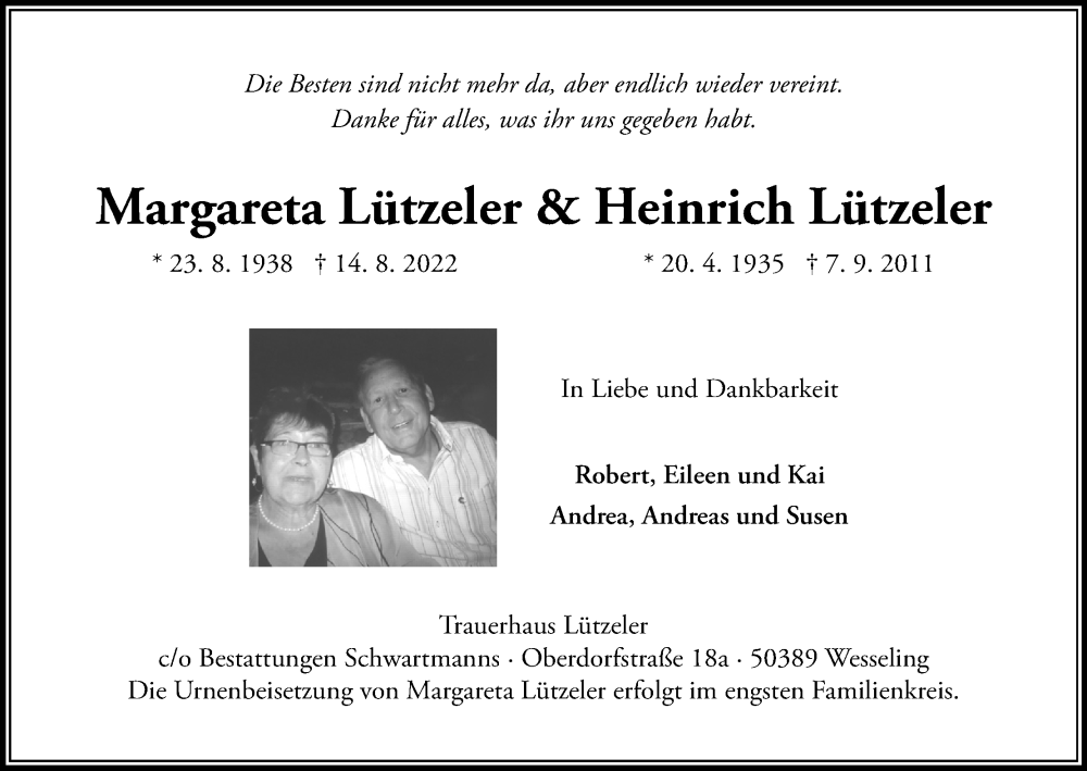  Traueranzeige für Heinrich Lützeler vom 27.08.2022 aus Kölner Stadt-Anzeiger / Kölnische Rundschau / Express