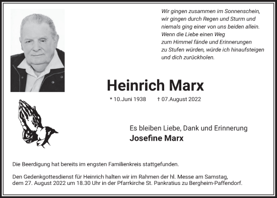 Anzeige von Heinrich Marx von  Werbepost 