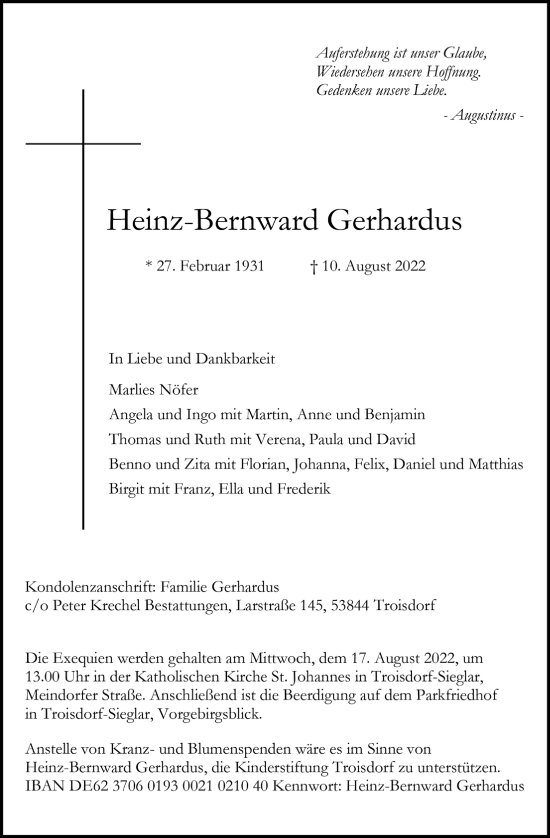 Anzeige von Heinz-Bernward Gerhardus von Kölner Stadt-Anzeiger / Kölnische Rundschau / Express