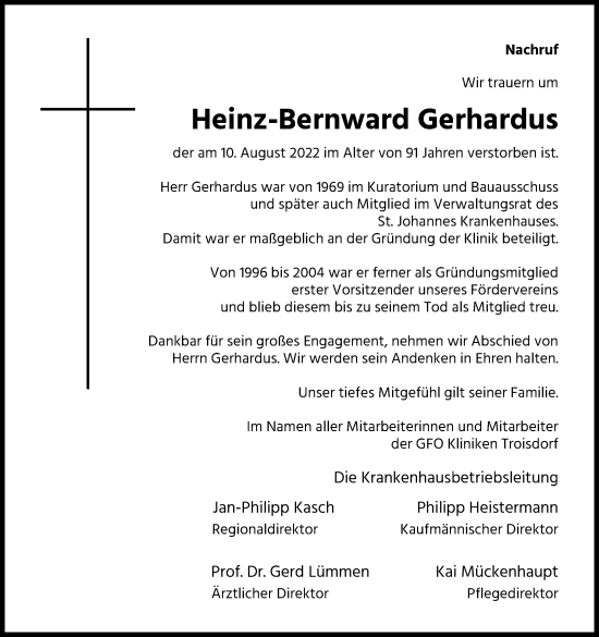 Anzeige von Heinz-Bernward Gerhardus von Kölner Stadt-Anzeiger / Kölnische Rundschau / Express