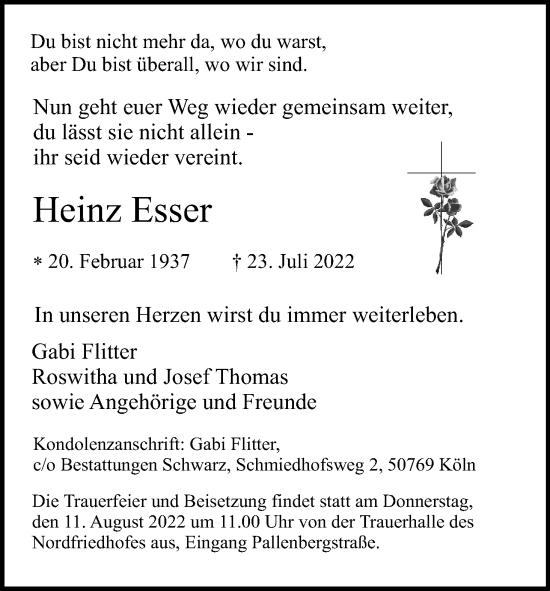 Anzeige von Heinz Esser von Kölner Stadt-Anzeiger / Kölnische Rundschau / Express