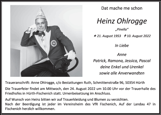 Anzeige von Heinz Ohlrogge von  Wochenende 