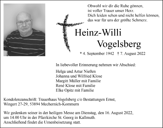 Anzeige von Heinz-Willi Vogeslberg von  Blickpunkt Euskirchen 