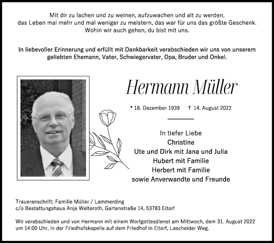 Anzeige von Hermann Müller von Kölner Stadt-Anzeiger / Kölnische Rundschau / Express