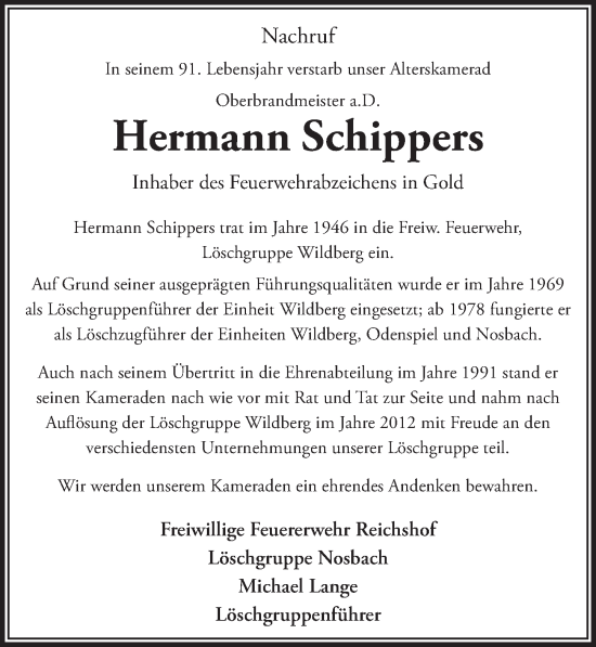 Anzeige von Hermann Schippers von  Lokalanzeiger 