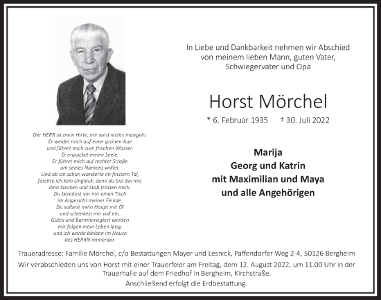Anzeige von Horst Mörchel von  Werbepost 